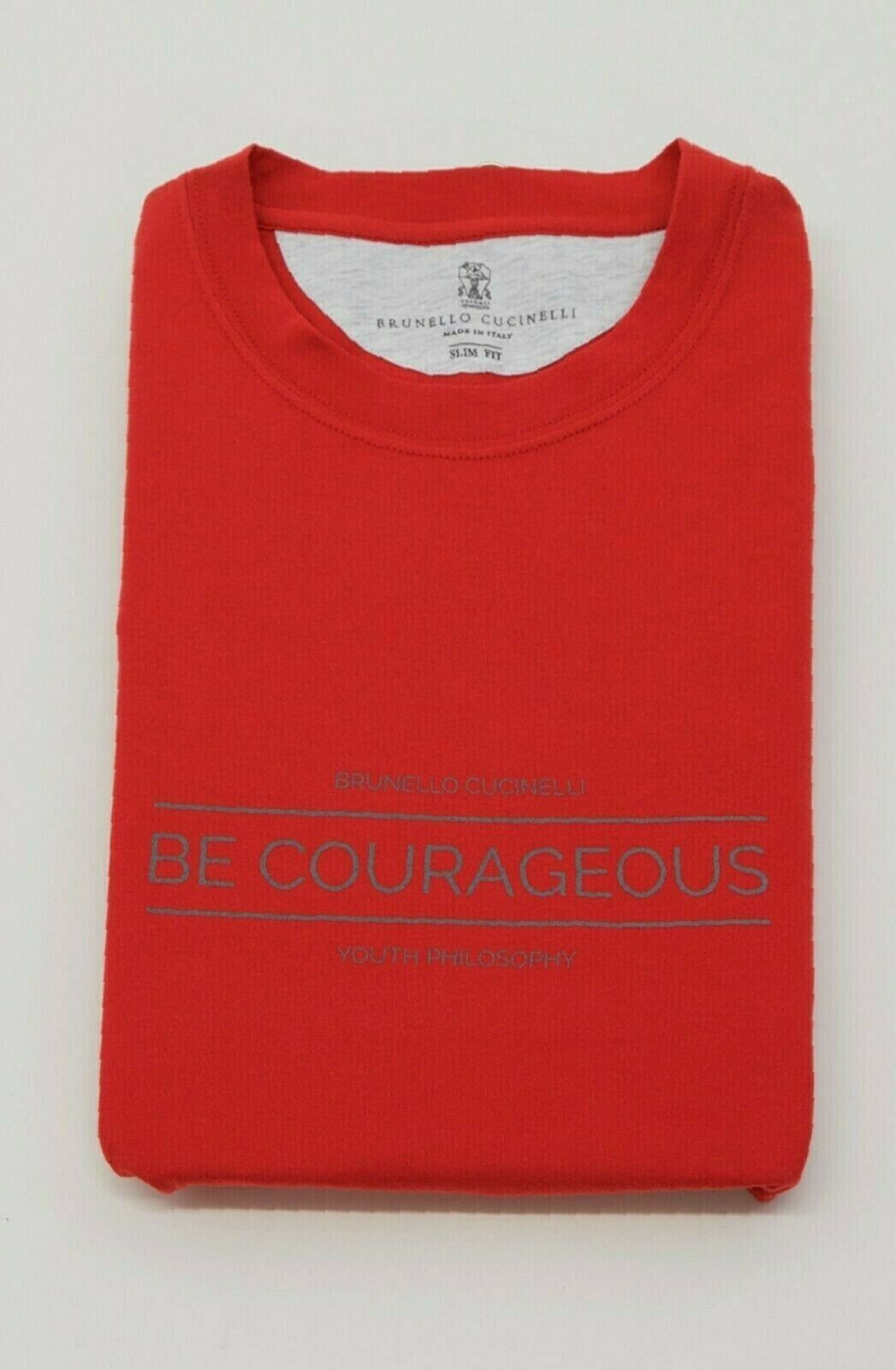NWT Brunello Cucinelli Men Slim Fit Bright Logo Graphic Crewneck Tee Size M A211