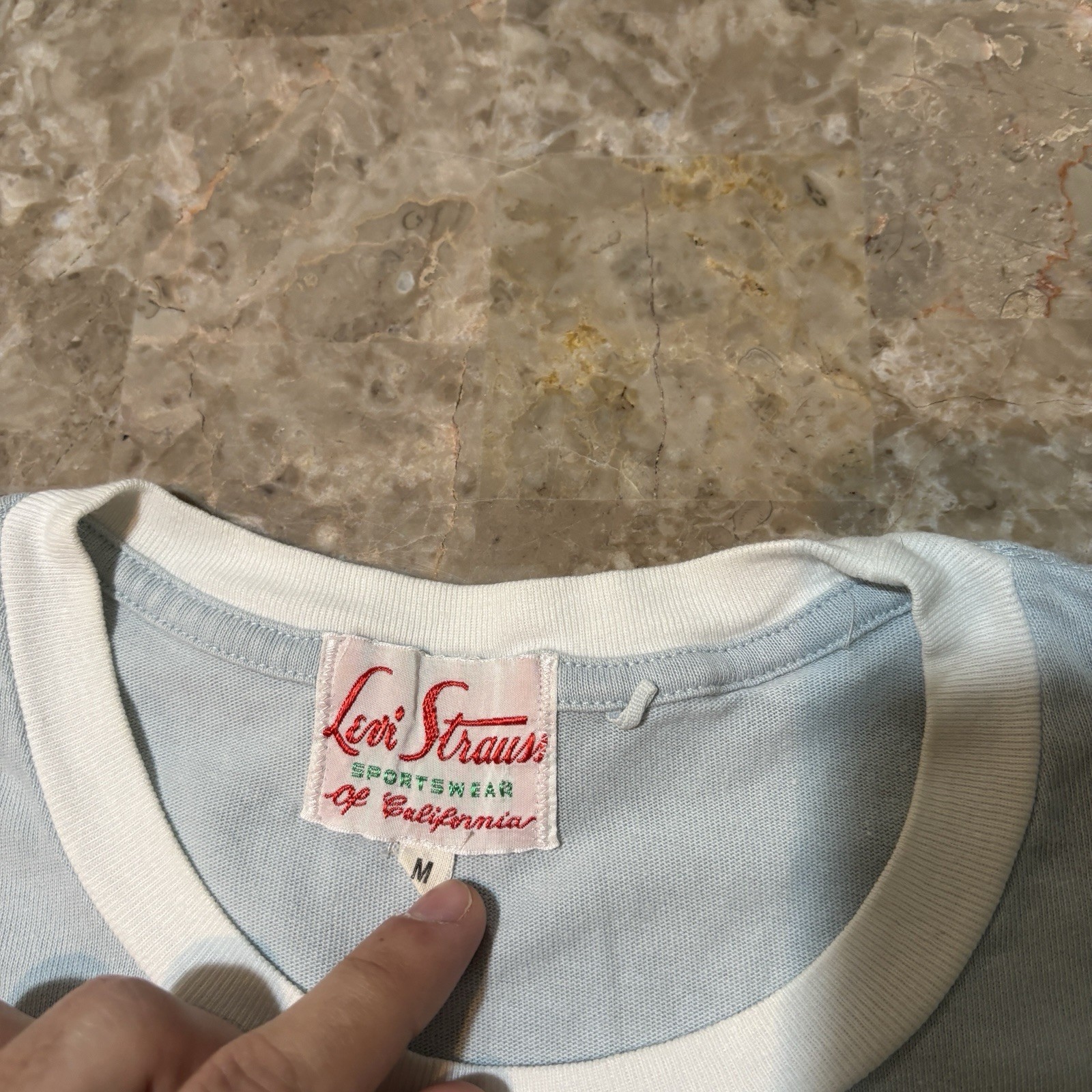 Levi’s Vintage Clothing Shirt Mens Medium Blue Ringer LVC 50’s Sportswear Baby T gallery