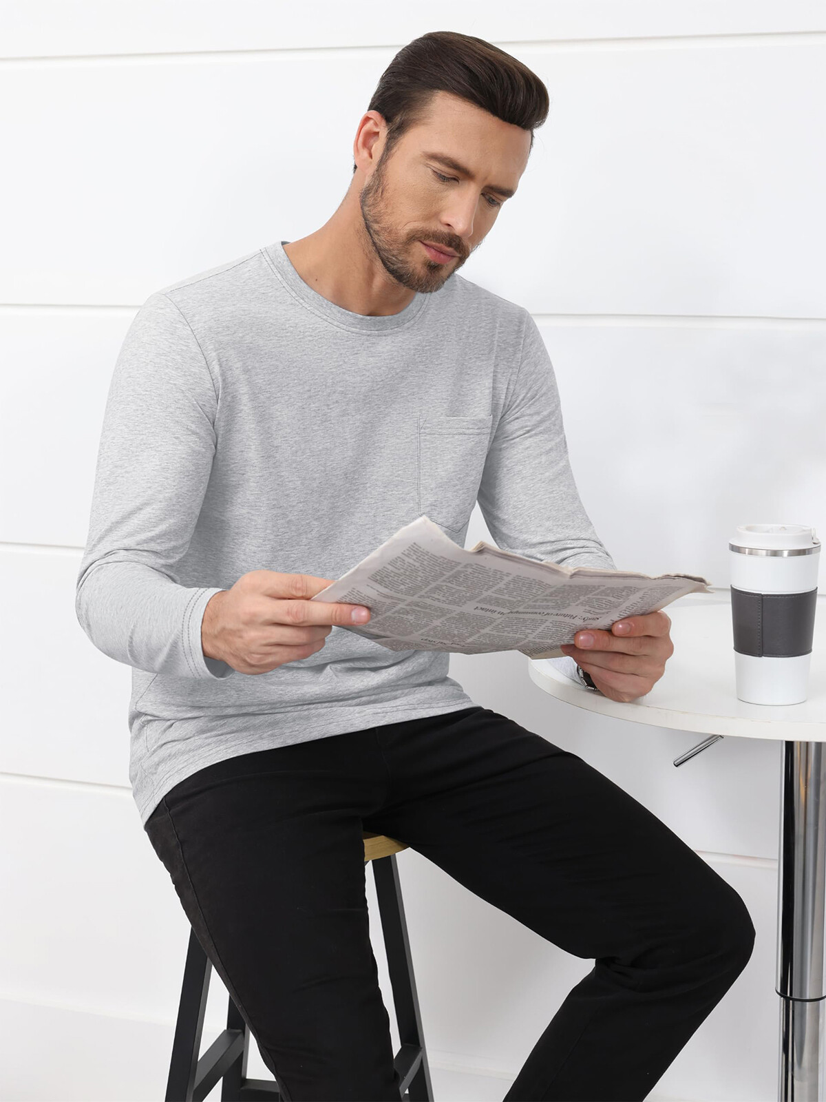 Men's Crew Neck Shirt Long Sleeve Cotton Soft Comfort Lightweight Casual T-Shirt gallery