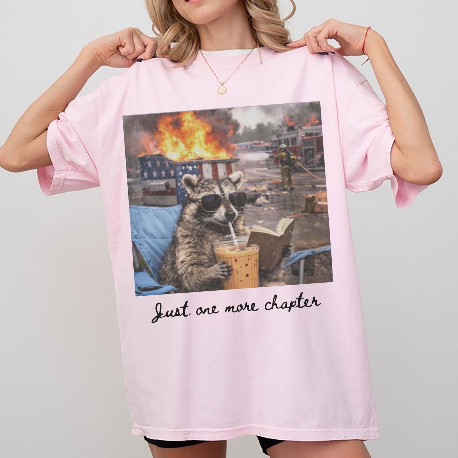 Funny Reading Raccoon Shirt Retro Book Lover Graphic Tee Gift gallery
