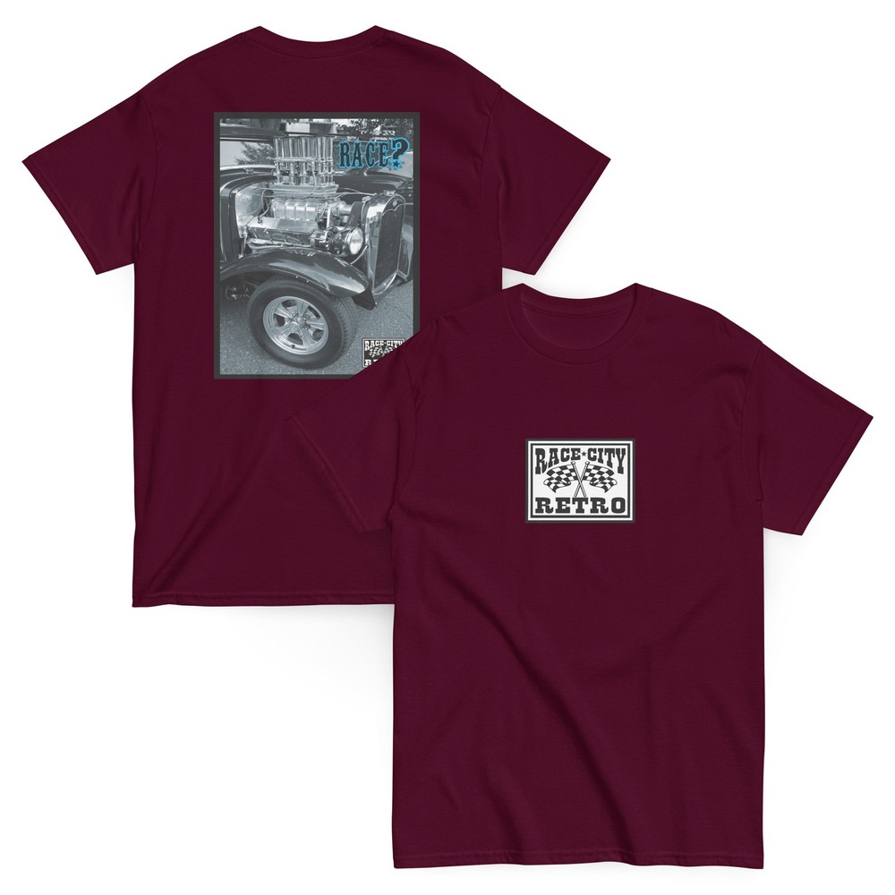 RACE? CHOPPED HILBORN SUPERCHARGED COUPE TWO SIDED T SHIRT by RACE CITY RETRO