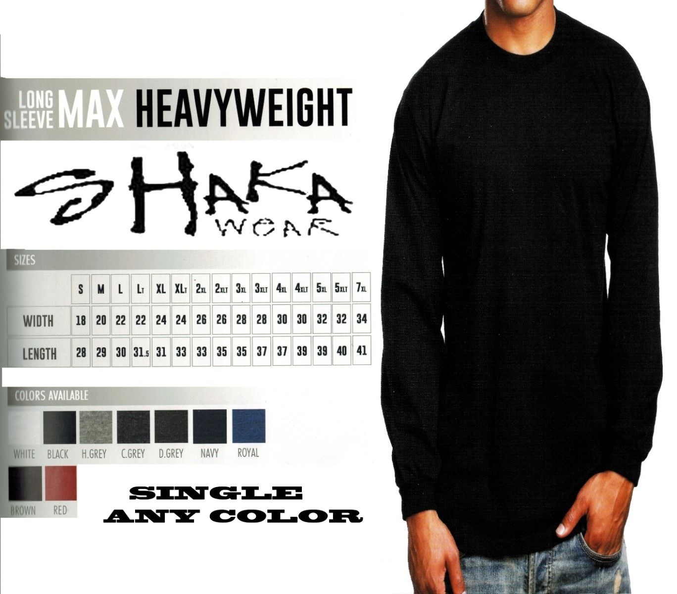 Shaka Wear Mens Max Heavyweight Long Sleeve T-shirt Any Color Basic Plain Tee gallery