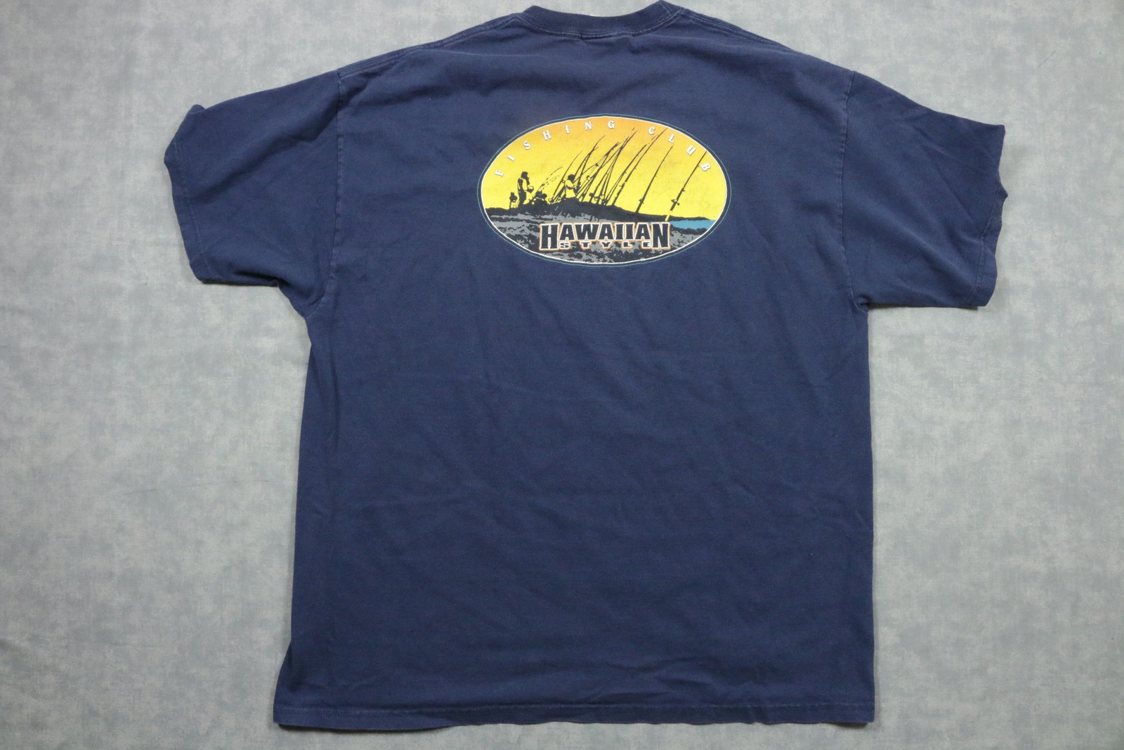 Hawaiian Style Fishing Club Shirt Mens XL Navy Blue Graphic Tee Outdoor Island gallery