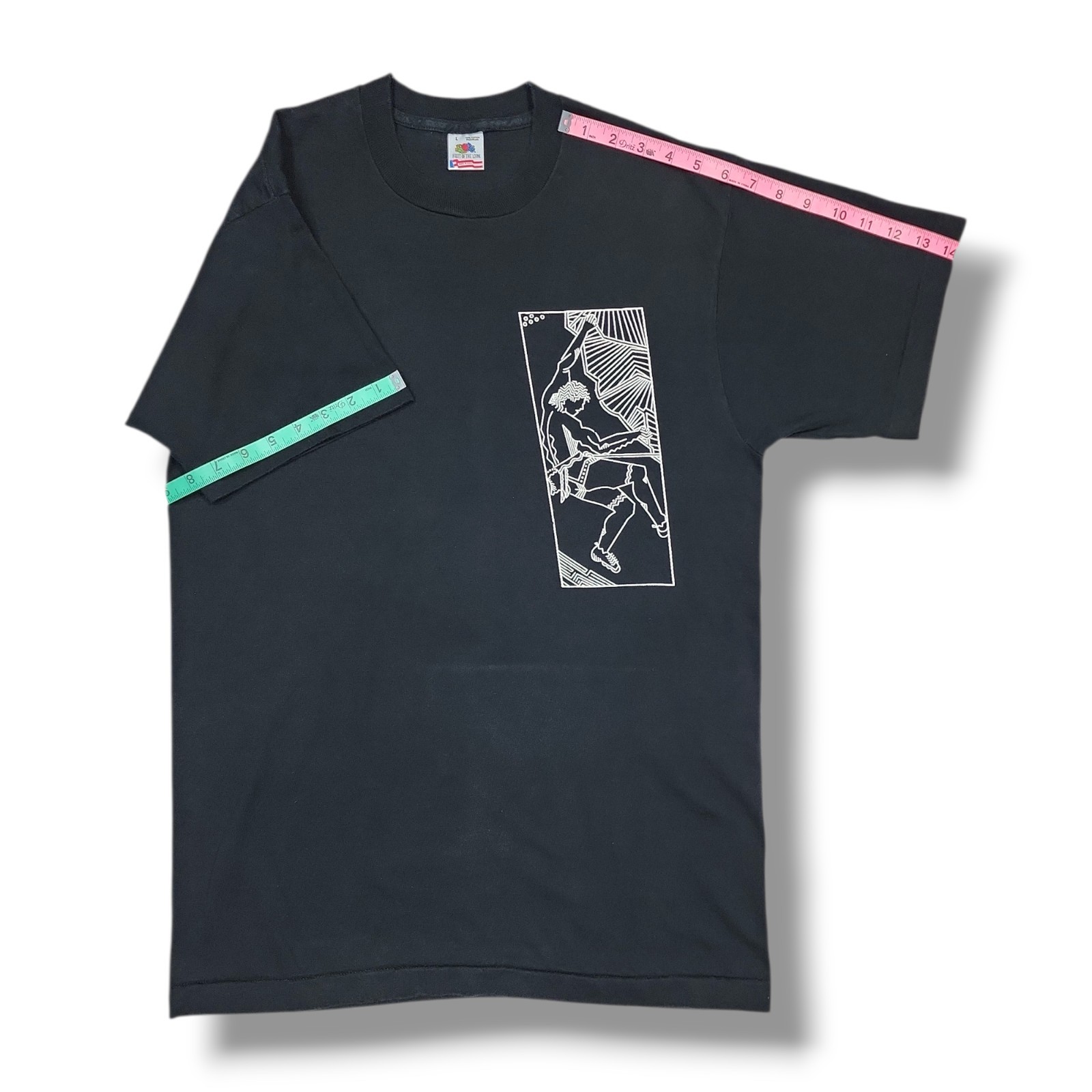 Vintage NOUVEAU CLIMB Line Art Black Fruit Of The Loom T-Shirt Men's L gallery