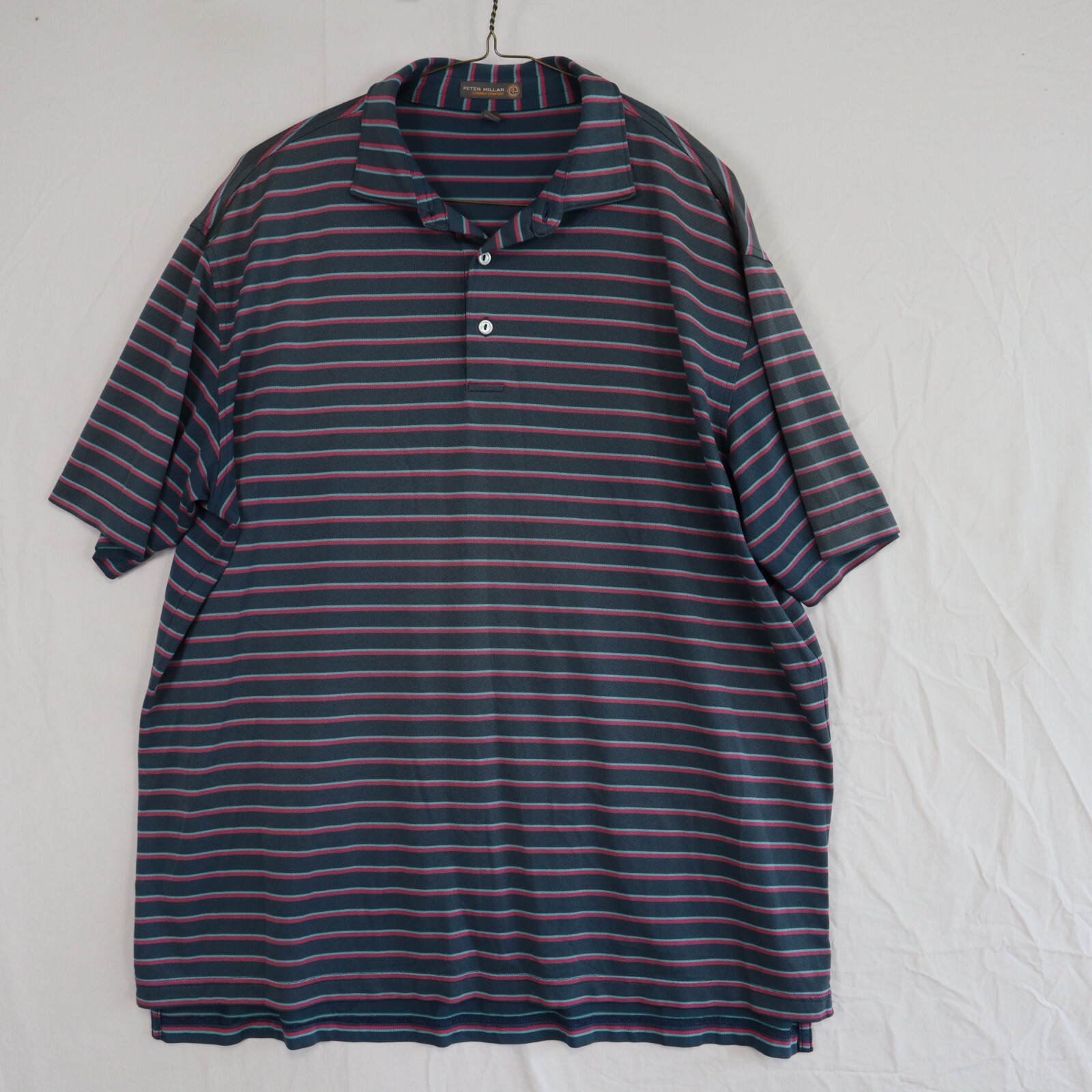 Peter Millar Polo Shirt Mens Large E4 Summer Comfort Golf Striped Short Sleeve