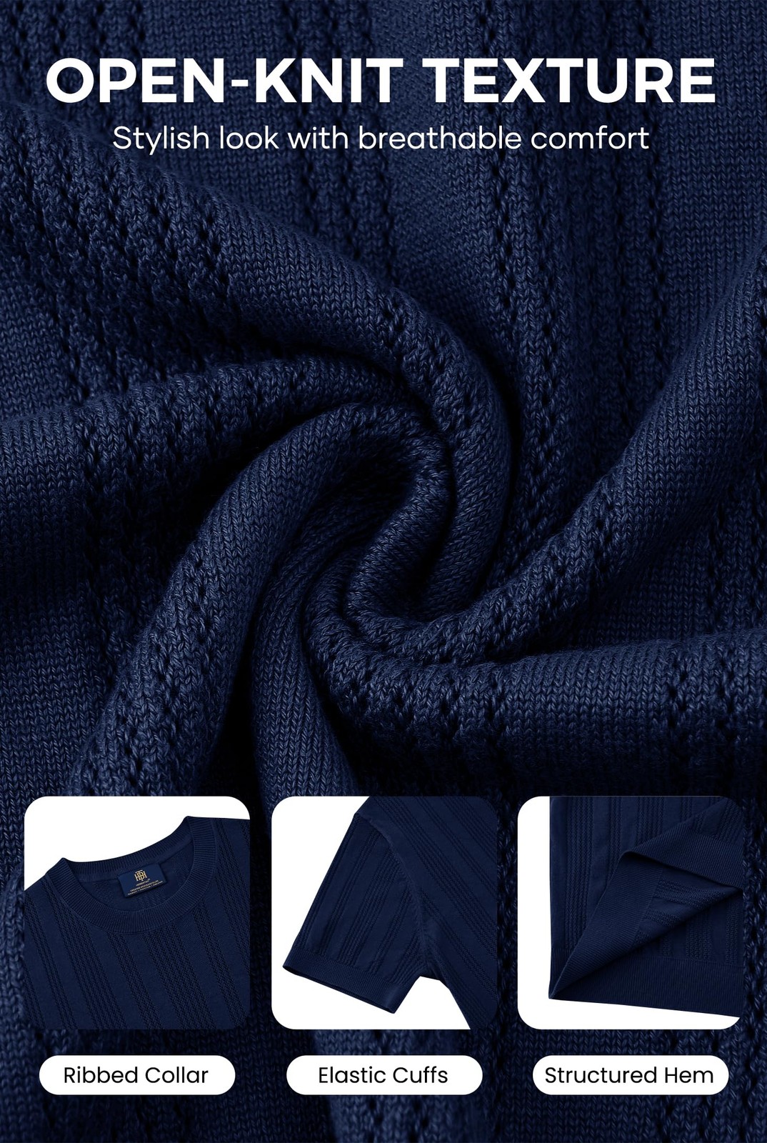 Mens Knit Tshirt Stylish Trendy T-Shirt Breathable Spring Shirts Crochet Vint... gallery