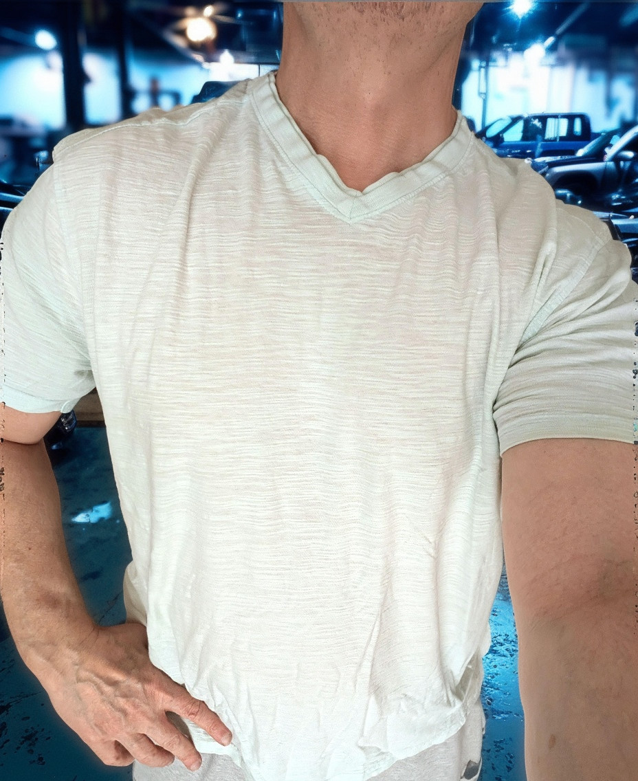 MEN'S TSHIRT: PD&C Mint Green V Neck Thin Cool Textured Linen-Look Fit LARGE L gallery