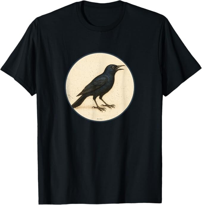 Common Grackle T-Shirt Retro Bird Tee Design 10 Colors by Bird.Fan gallery