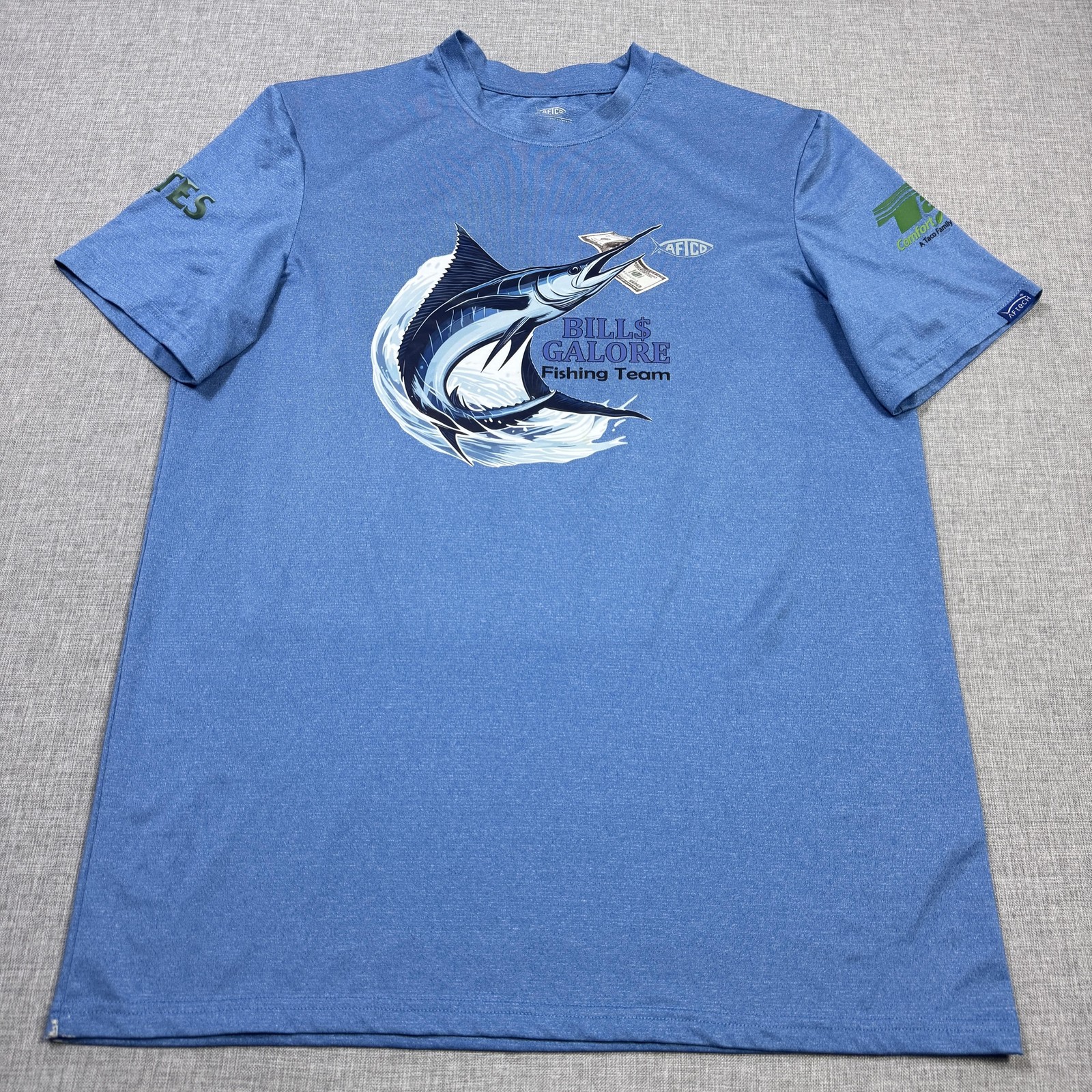 AFTCO Shirt Mens Medium Blue Bills Galore Fishing Team Graphic Moisture Wicking gallery