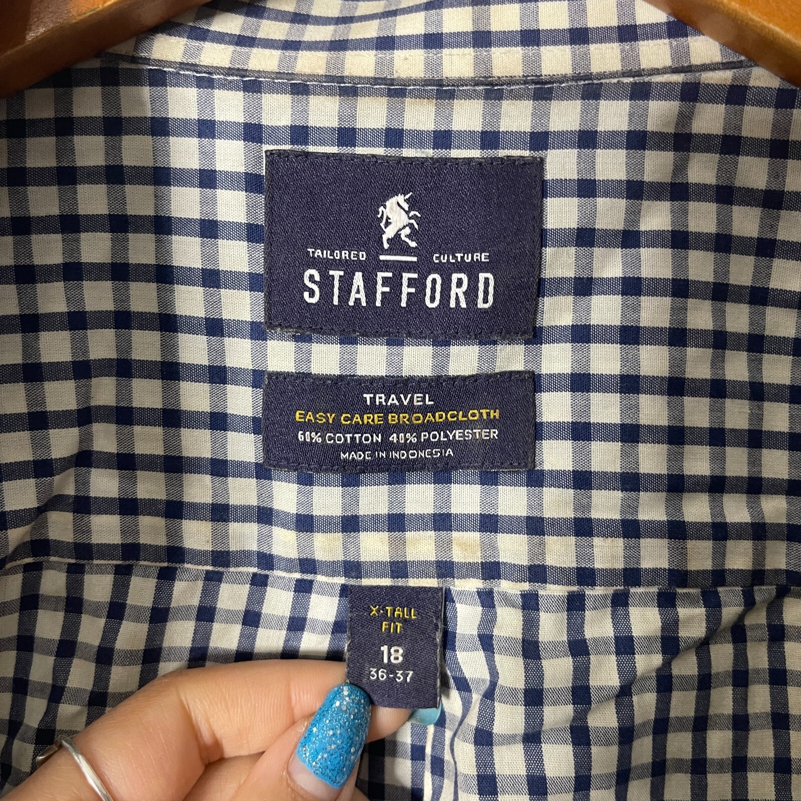 Stafford Travel Broadcloth Plaid Long Sleeve Button Up T-Shirt Size 18 gallery