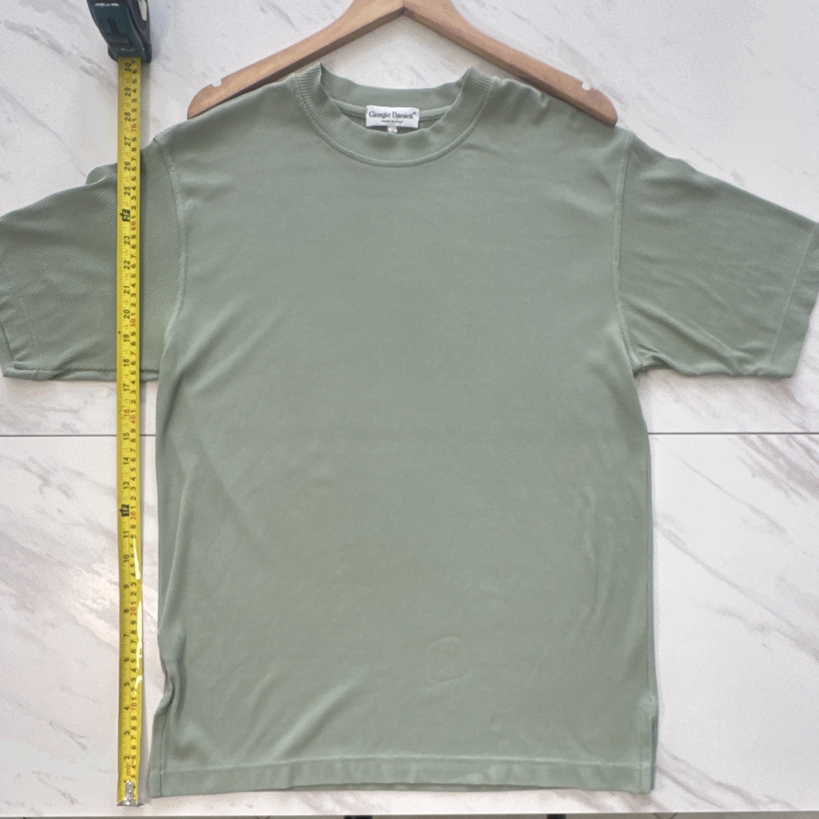 Giorgio Danieli Men's Green Check Knit Mock Neck Short Sleeve T-Shirt gallery