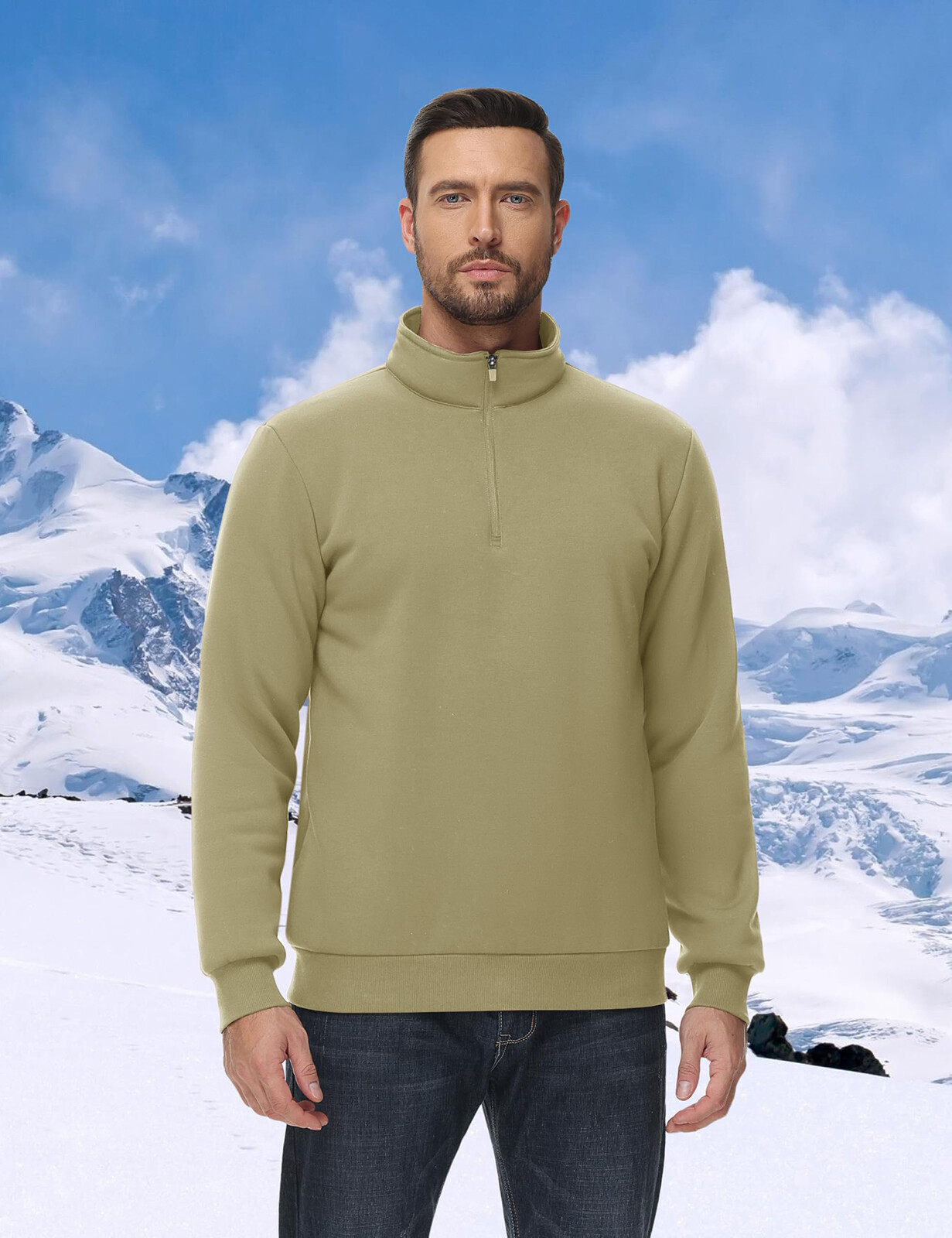 Men's 1/4 Zip Sweatshirt Sherpa Lined Fleece Pullover Heavyweight Winter Sweater gallery