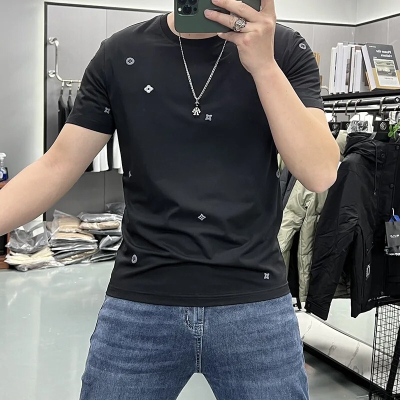 New Men Fashion Trendy Embroidery Summer Short Sleeve Luxury Cotton T-Shirt