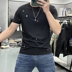 New Men Fashion Trendy Embroidery Summer Short Sleeve Luxury Cotton T-Shirt