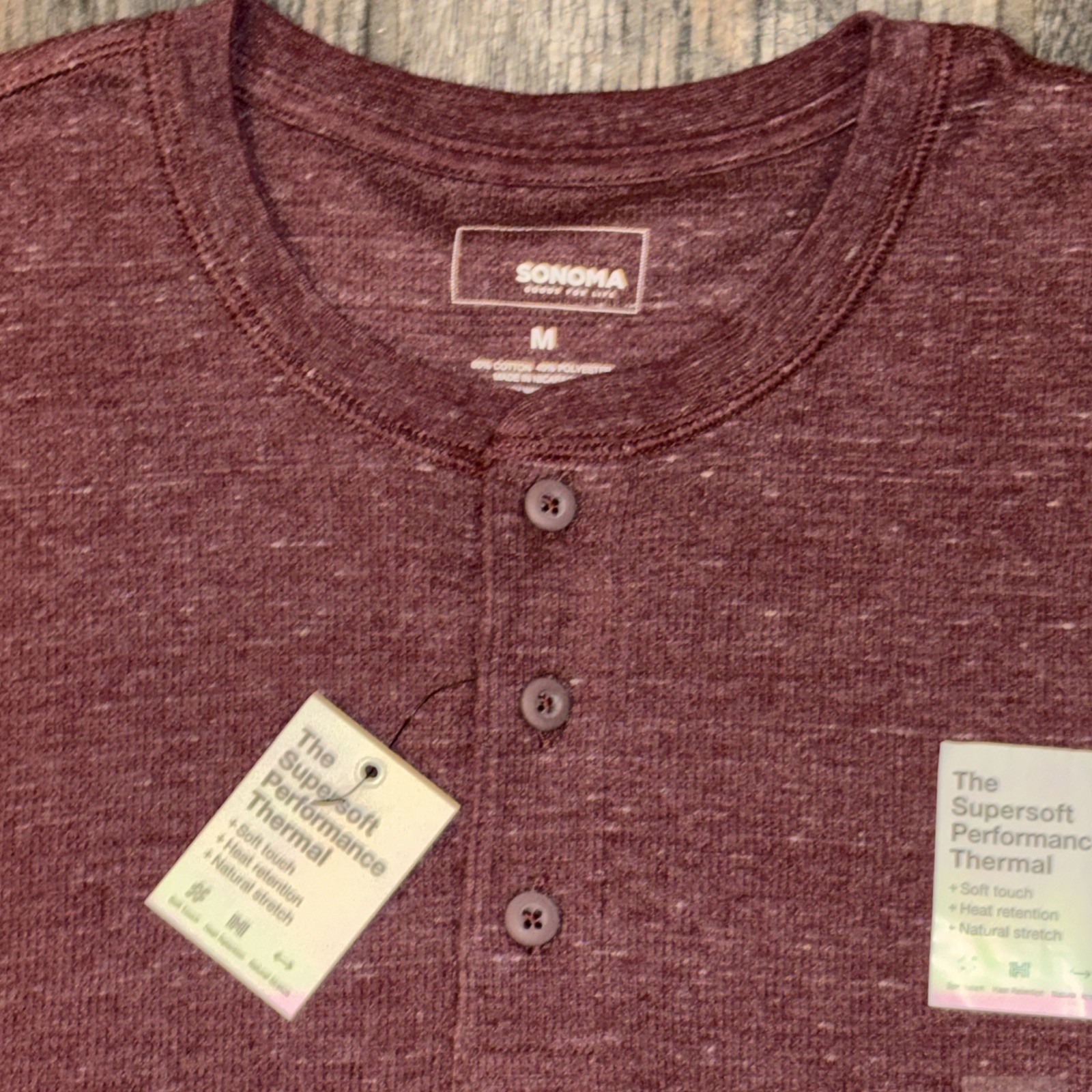 Sonoma Thermal Henley Shirt Men M Maroon Extra Soft Cotton Stretch Warm Gift NWT gallery