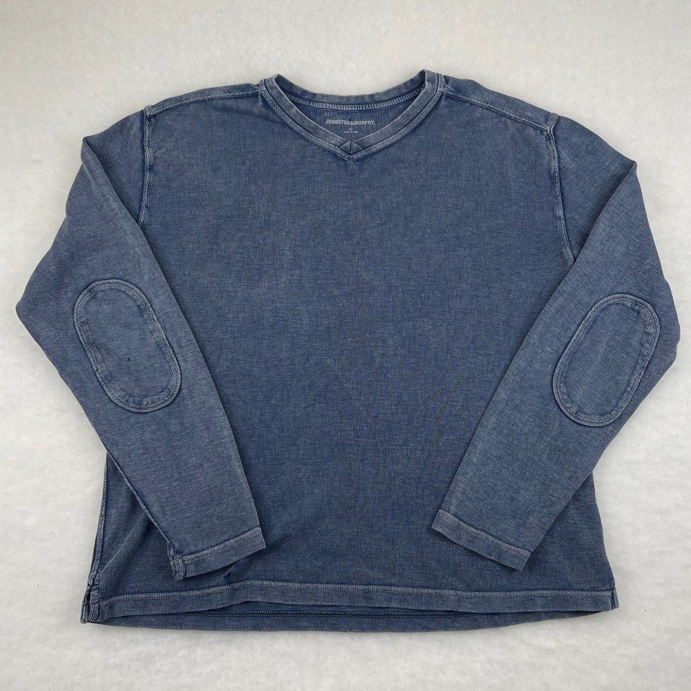 Johnston & Murphy Elbow Patch Blue Long Sleeve Shirt Size XL V Neck