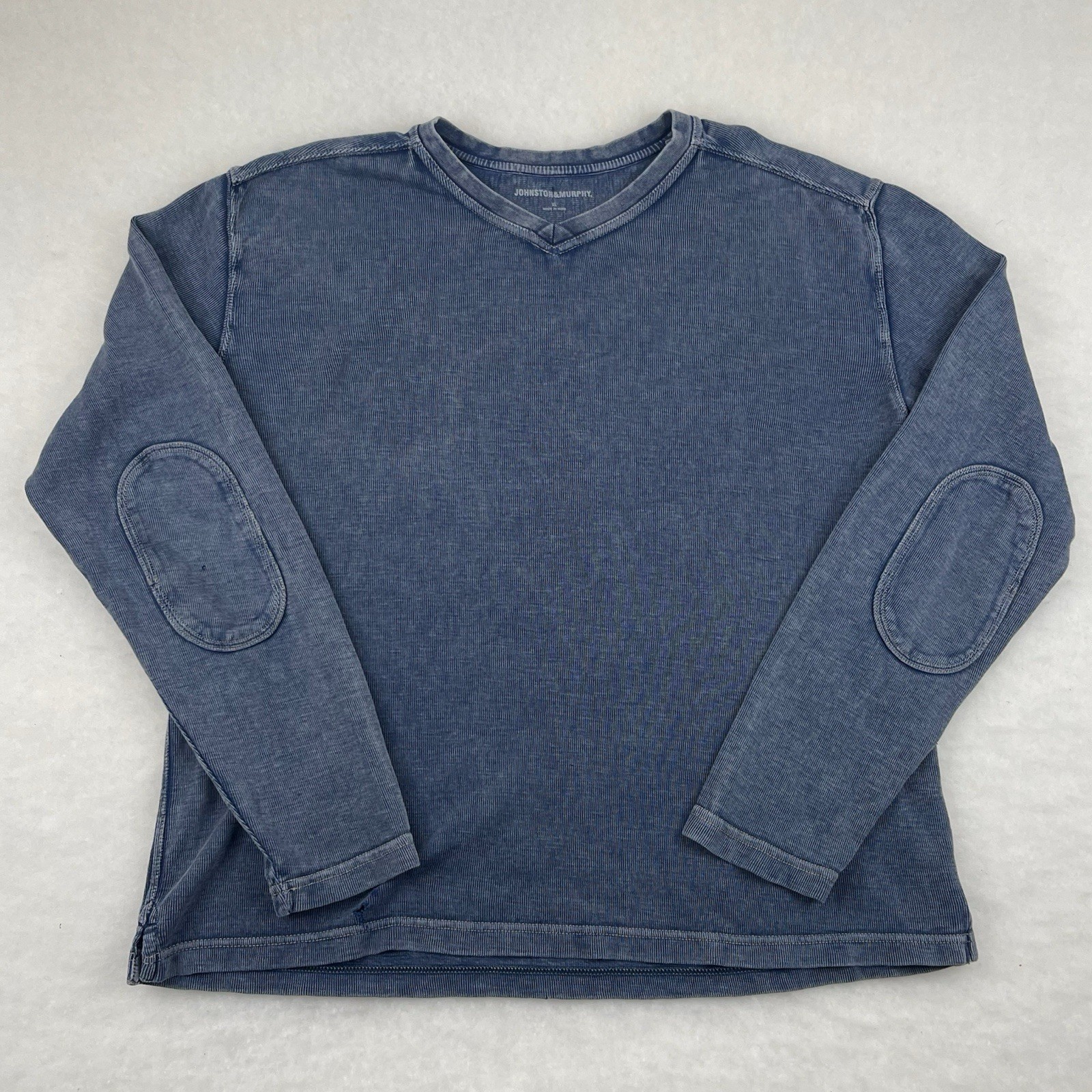 Johnston & Murphy Elbow Patch Blue Long Sleeve Shirt Size XL V Neck