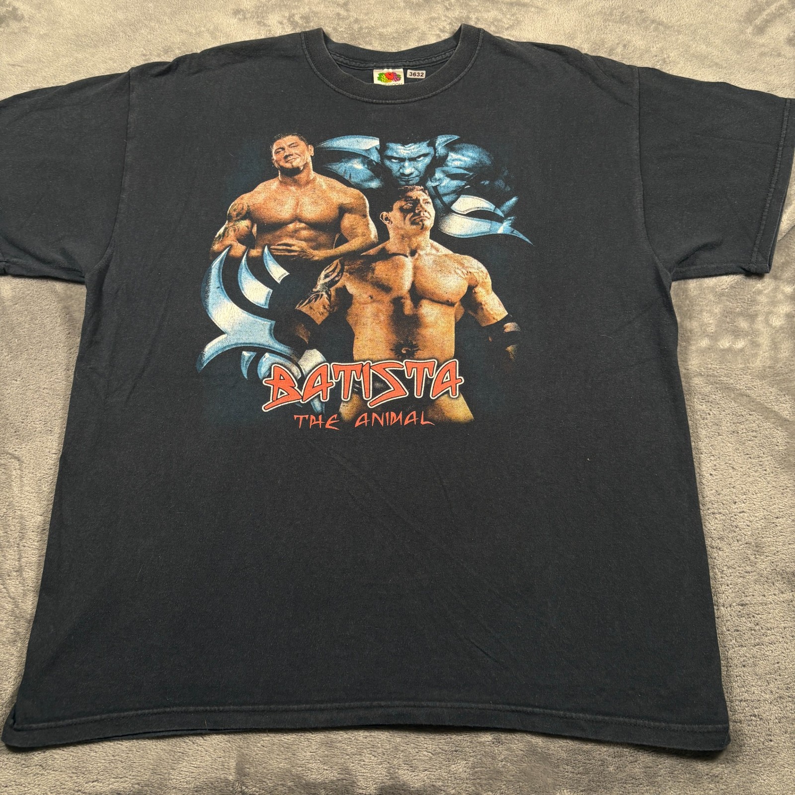 Vintage 20s Fruit of the Loom Batista The Animal Wrestling T-Shirt Mens XL Black gallery