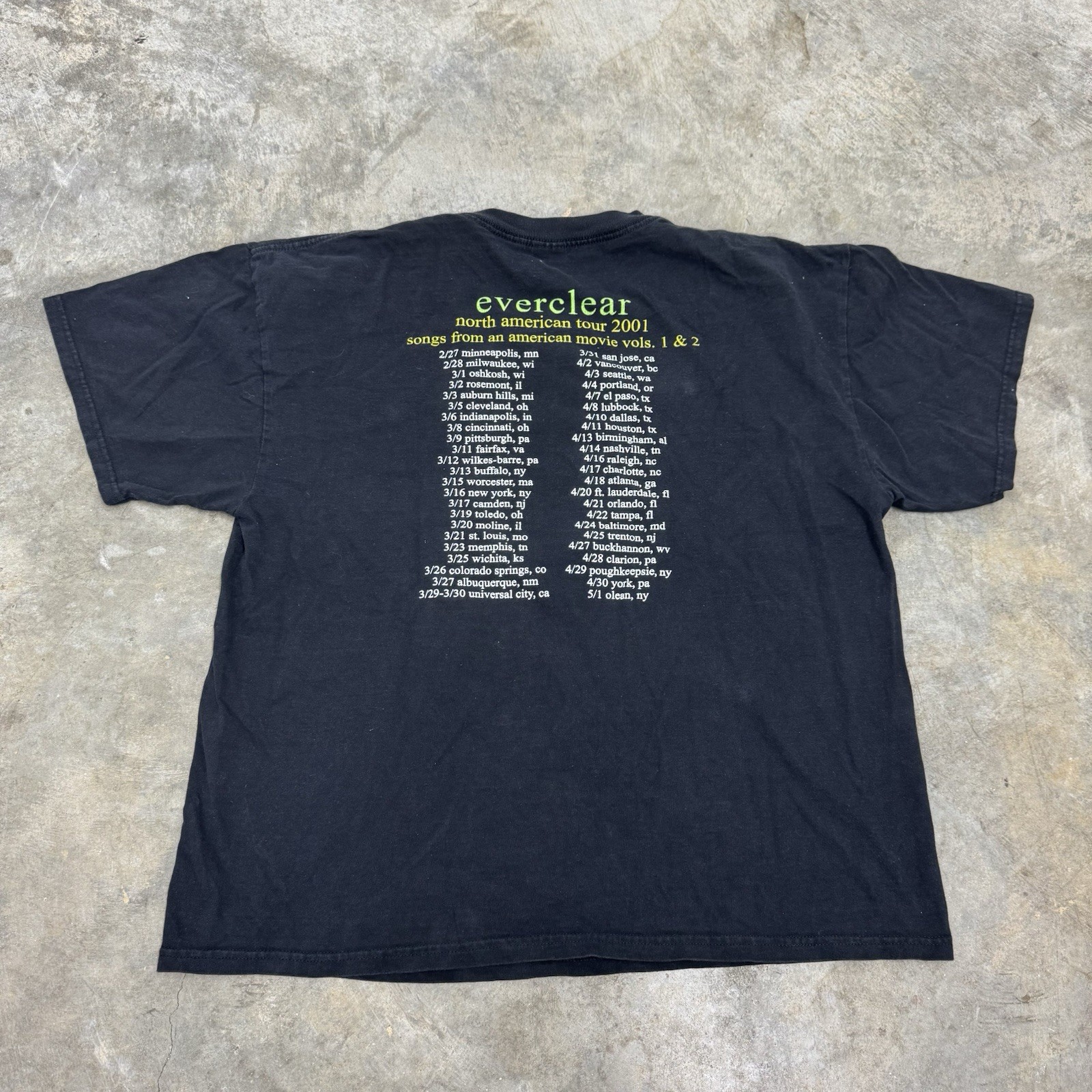 Delta Everclear North American Tour 2001 Double-Sided Black Tee XL gallery