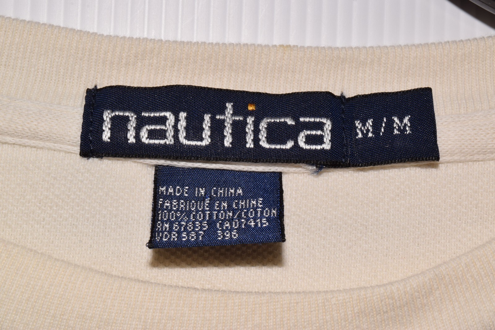 Vintage NAUTICA Fisherman Island Men's Cream Blue Striped Long Sleeve Shirt M gallery