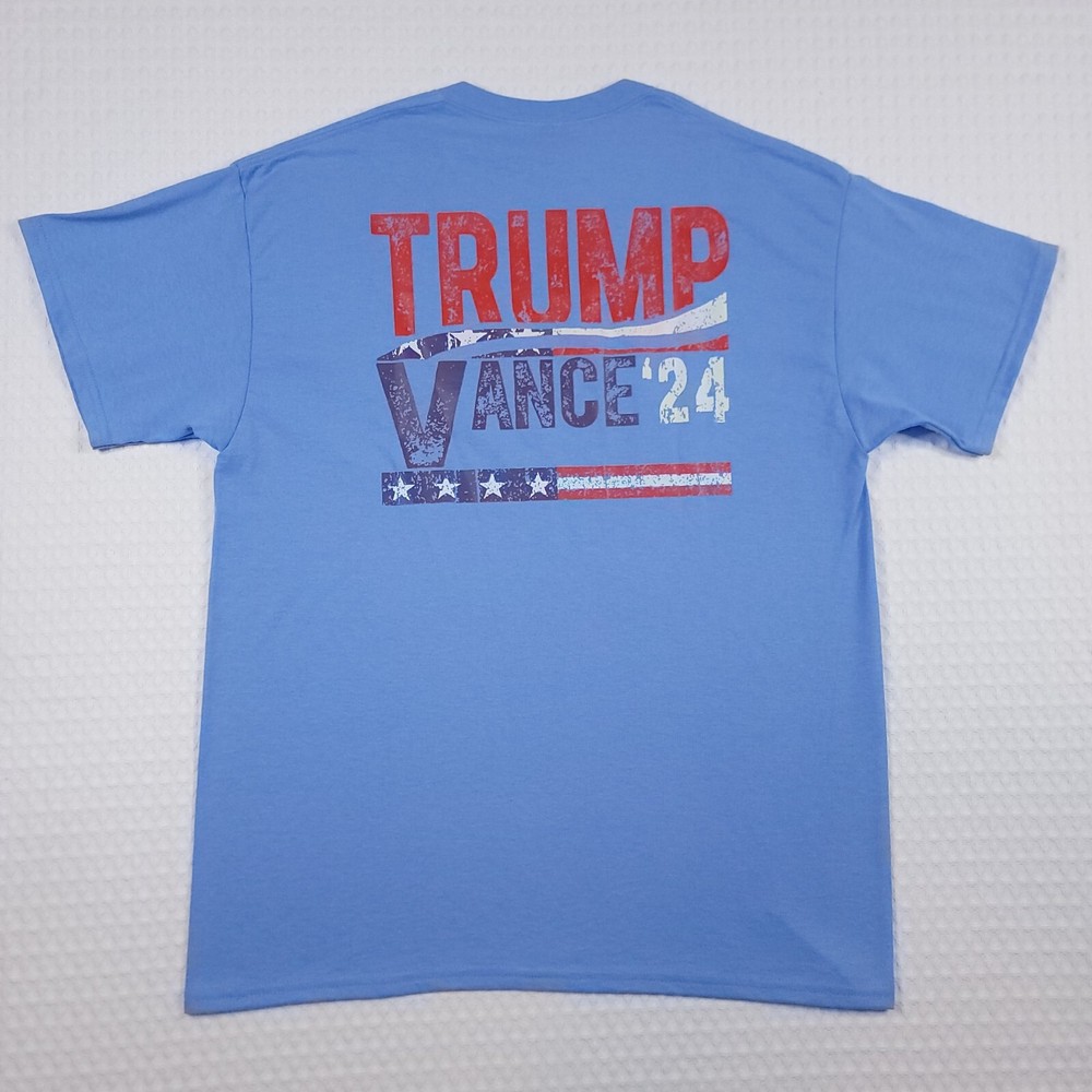 Trump Vance 2024 Men’s Large Double-Sided Graphic T-Shirt Blue