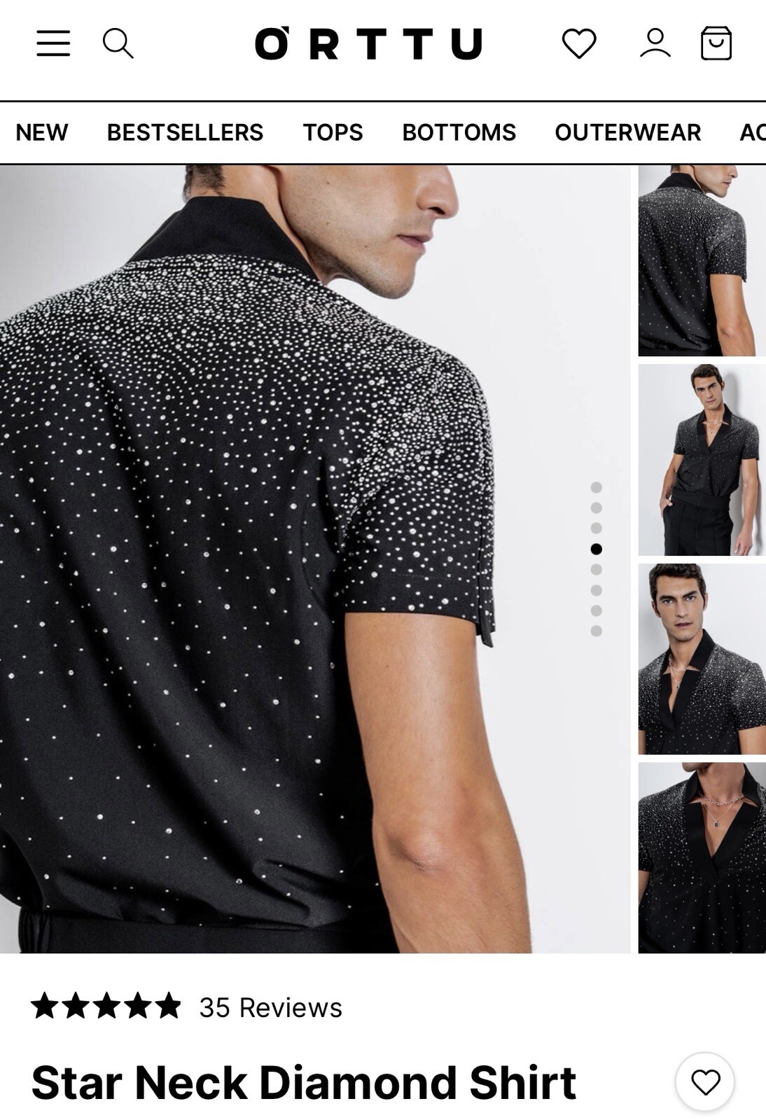 Star neck Diamond shirt black with attached diamonds size L gallery
