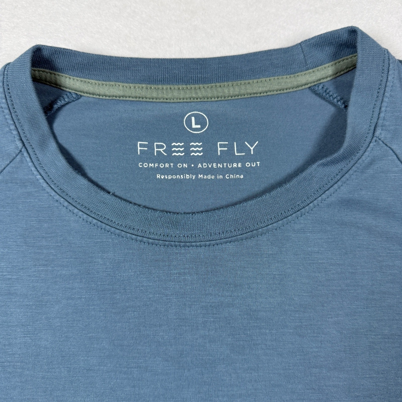 Free Fly Bamboo Tee Large Blue Raglan Short Sleeve Performance T-Shirt FF-120320 gallery