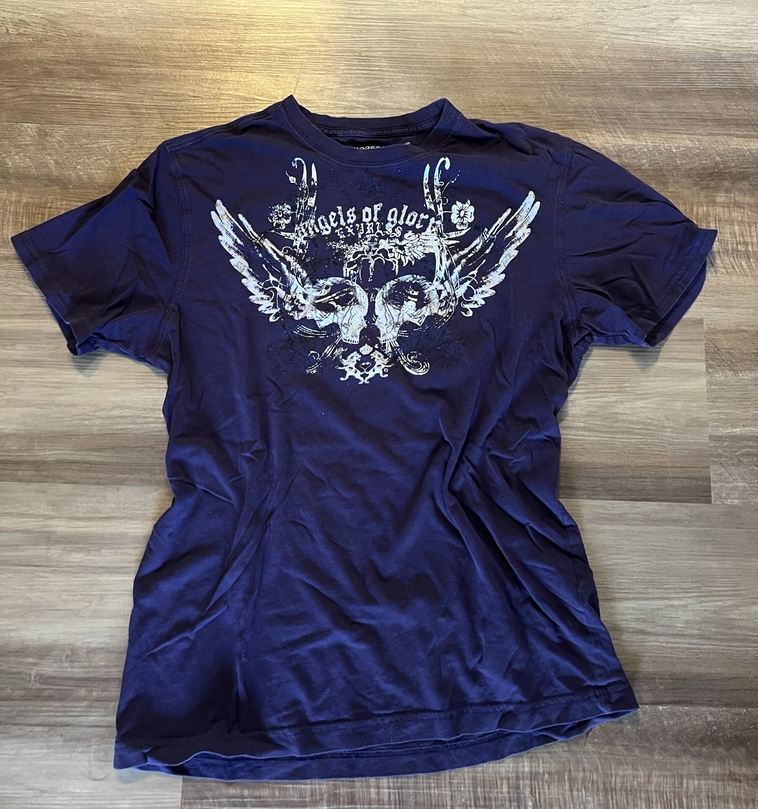 Express Angels of Glory Skull Graphic Purple Crewneck T-Shirt S Cotton gallery