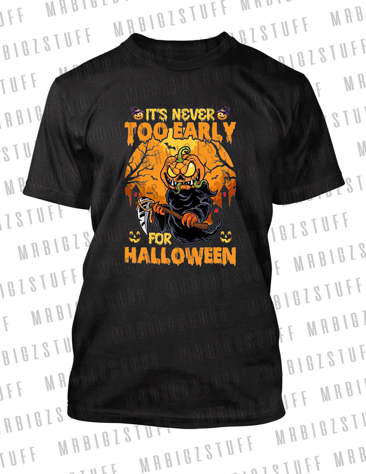 Its Never to Early for Halloween Pumpkin Reaper Funny T-Shirt Unisex Horror Tee gallery