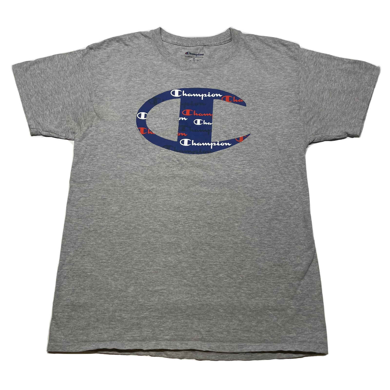 Champion Logo T-Shirt Men’s Medium Gray Hip Hop Hipster Vintage Sportswear Y2K