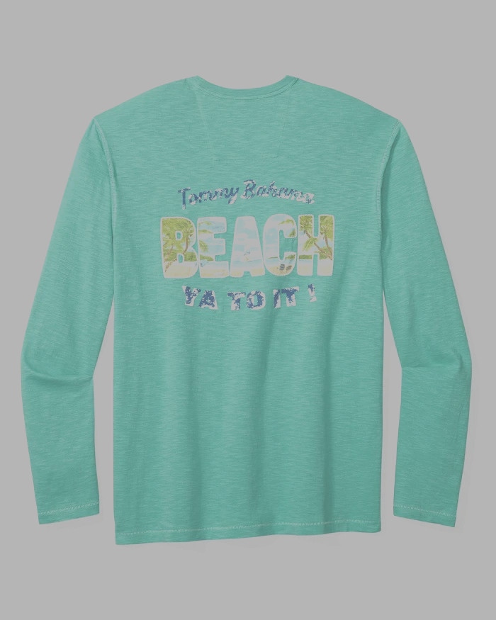TOMMY BAHAMA Cabo Teal Green Beach Ya To It Crew Long Sleeve T-Shirt New XL XLT