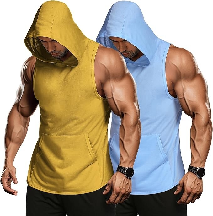COOFANDY Men’s 2 Pack Workout Hooded Tank Tops Bodybuilding Gym Cut Off Hoodies