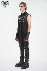 Devil Fashion Men Black Gothic Punk Chain Deco Top Net Splicing Sleeveless Shirt