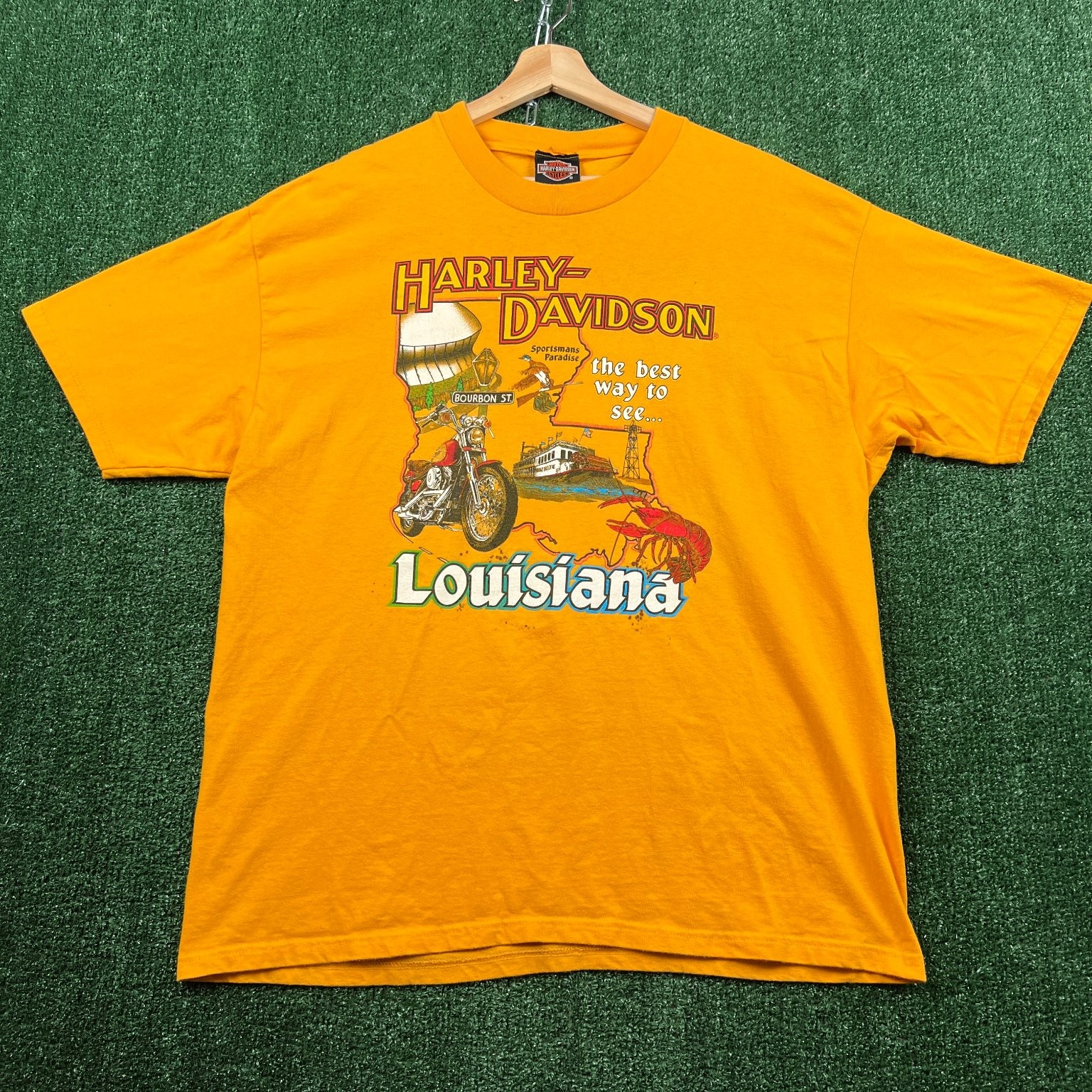 VTG Harley-Davidson T-Shirt Mens XL Yellow New Orleans Bourbon St Louisiana Y2K gallery