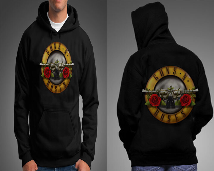 GUNS AND ROSES PUNK ROCK BLACK HOODIE FRONT AND BACK PRINT MEN’S