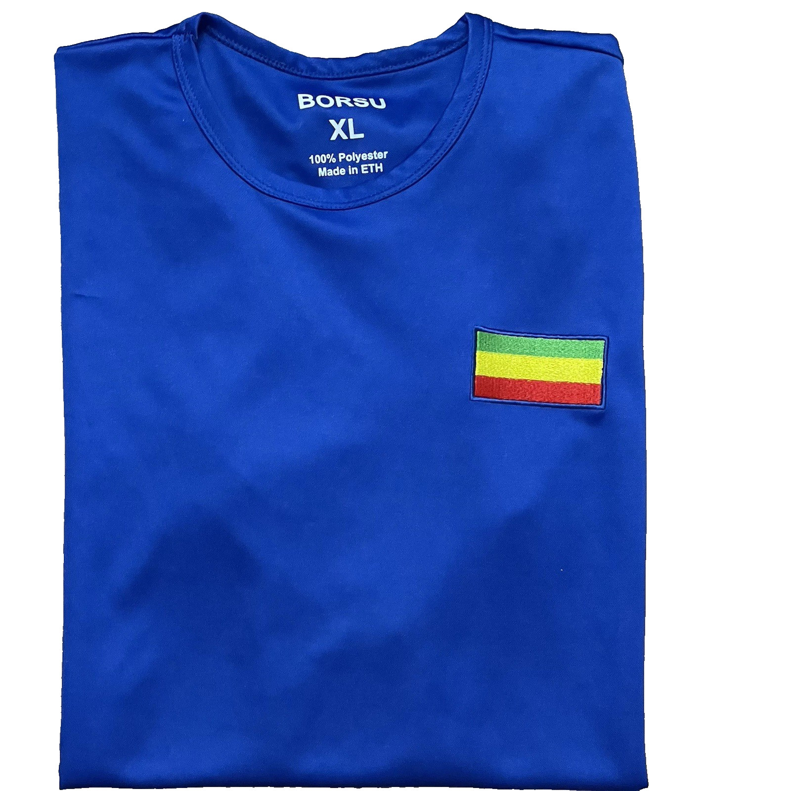Borsu Men’s XL Ethiopia Jersey Shirt Blue Ethiopia Flag Short Sleeve gallery