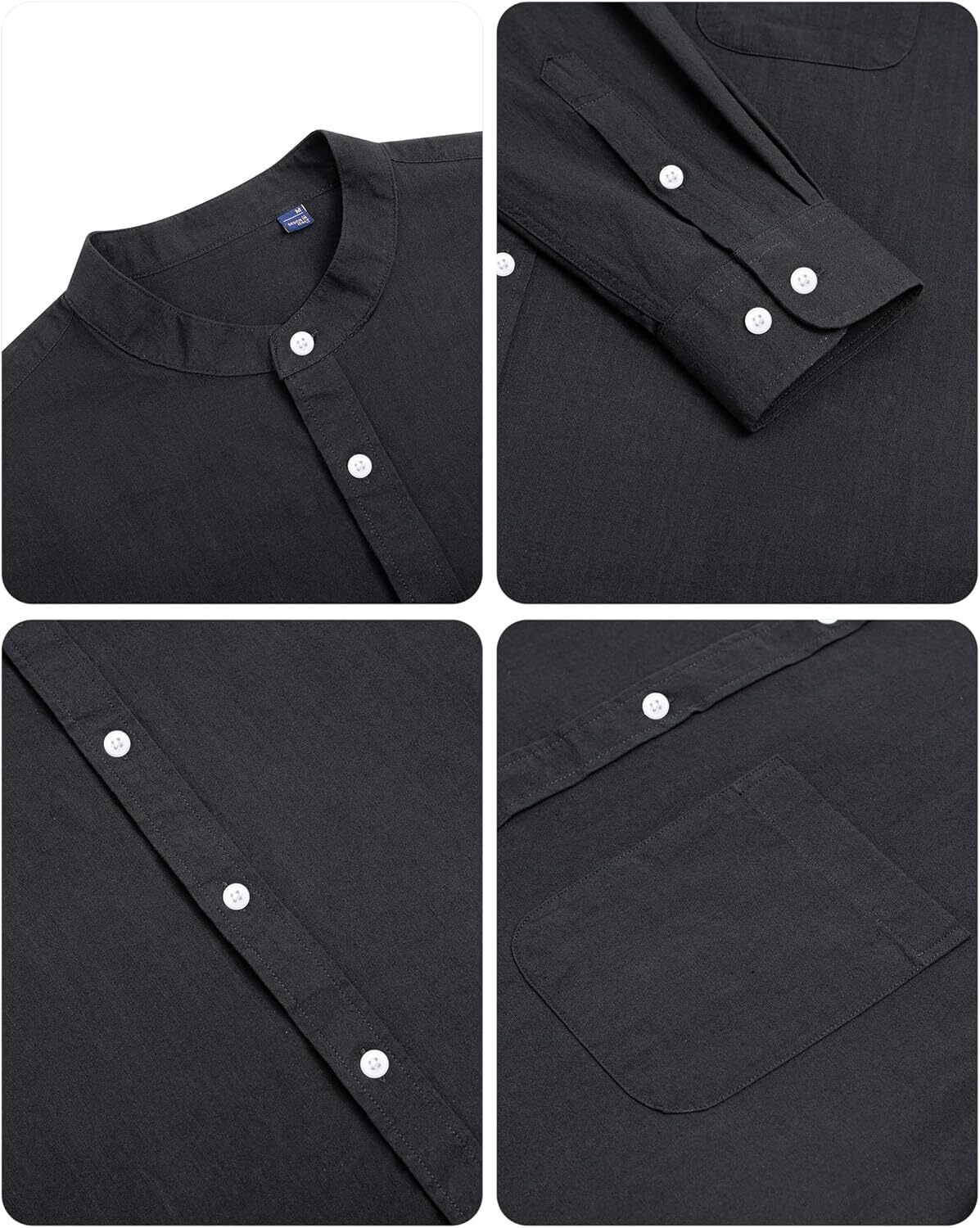 Men's Linen Button Down Shirt Long Sleeve Band Collar Casual Beach Top gallery