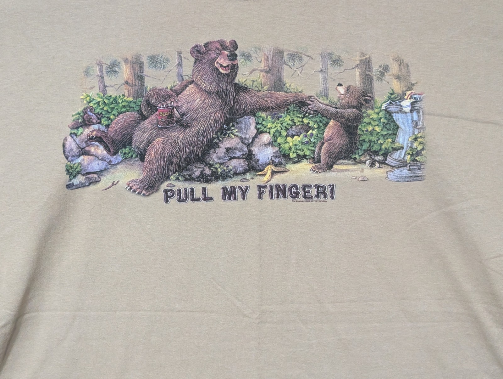 The Mountain Mens T-Shirt Vintage Beige Pull My Finger Leather Tag 2XL #5222 gallery