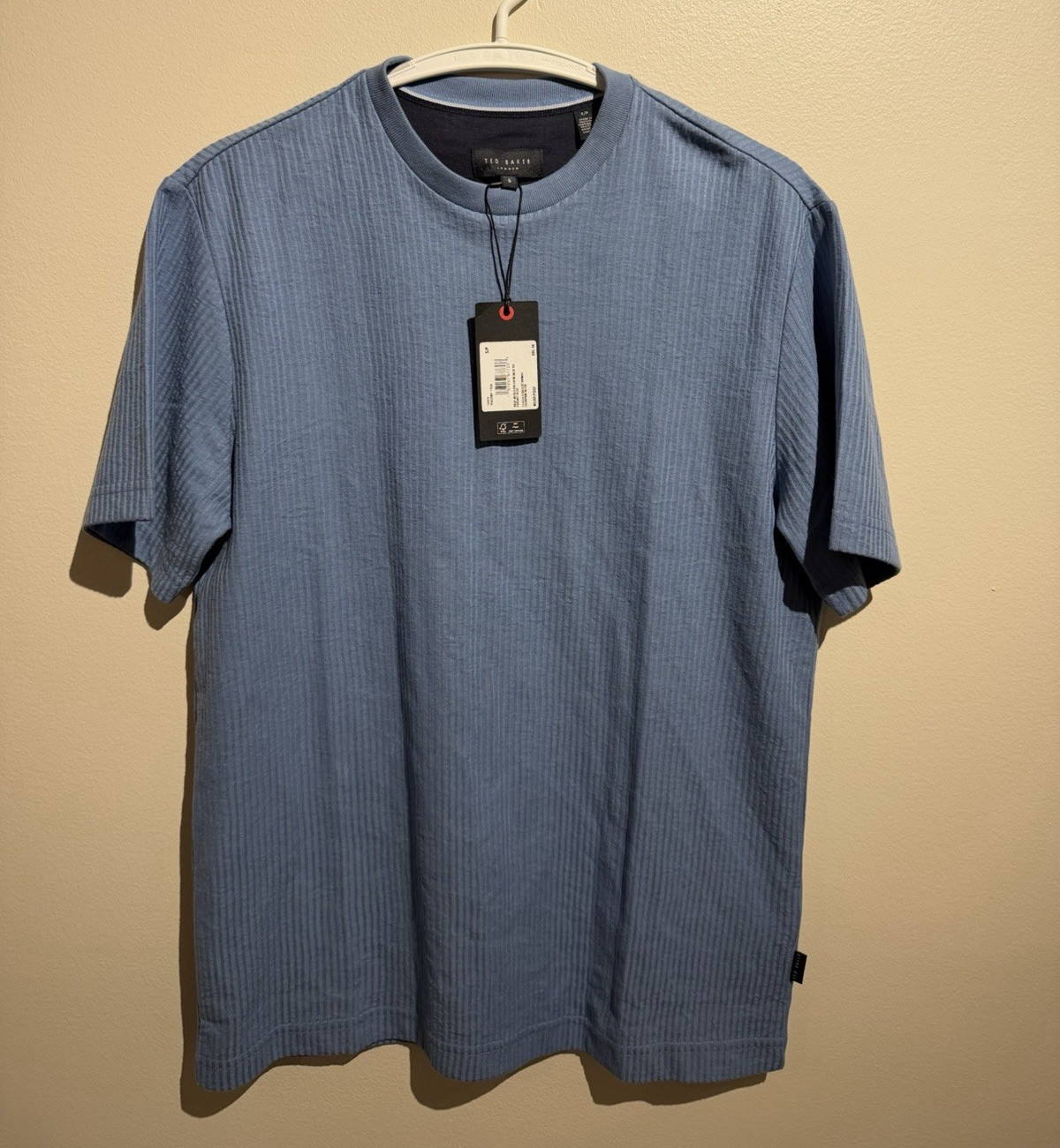 Ted Baker Drop Needle Rib Crew Neck Tee Shirt Mens S Coronet Blue $95 MSRP