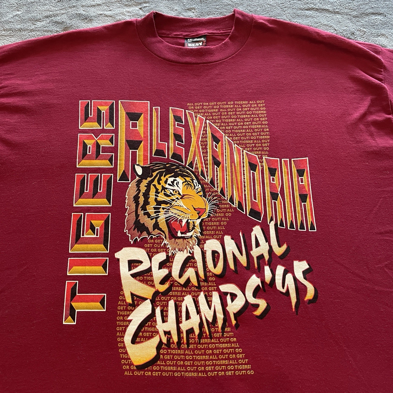 VTG 90s Single Stitch T-Shirt Mens XXL Red Tiger Art Basketball Hipster USA Made gallery