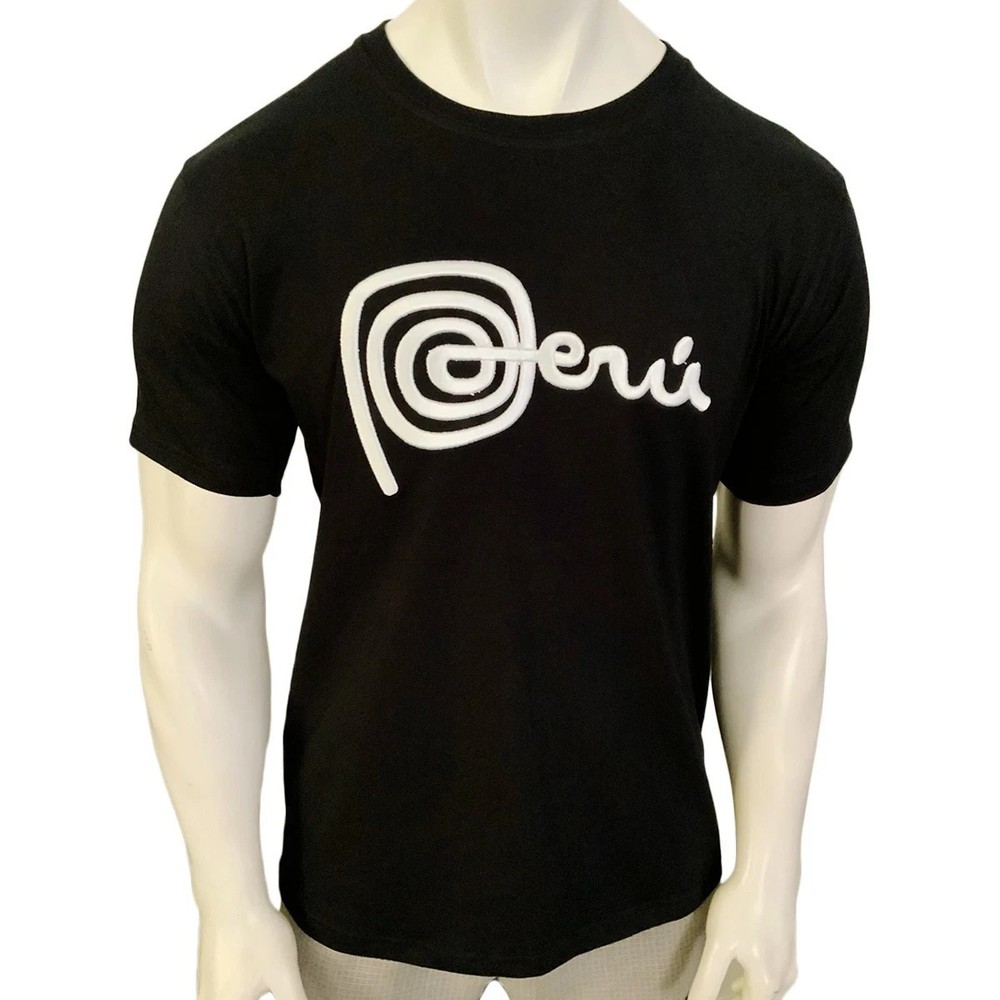 NEW MARCA PERU PERUVIAN PATRIOTIC EMBROIDERY MEN’S BLACK SHORT SLEEVE T-SHIRT L