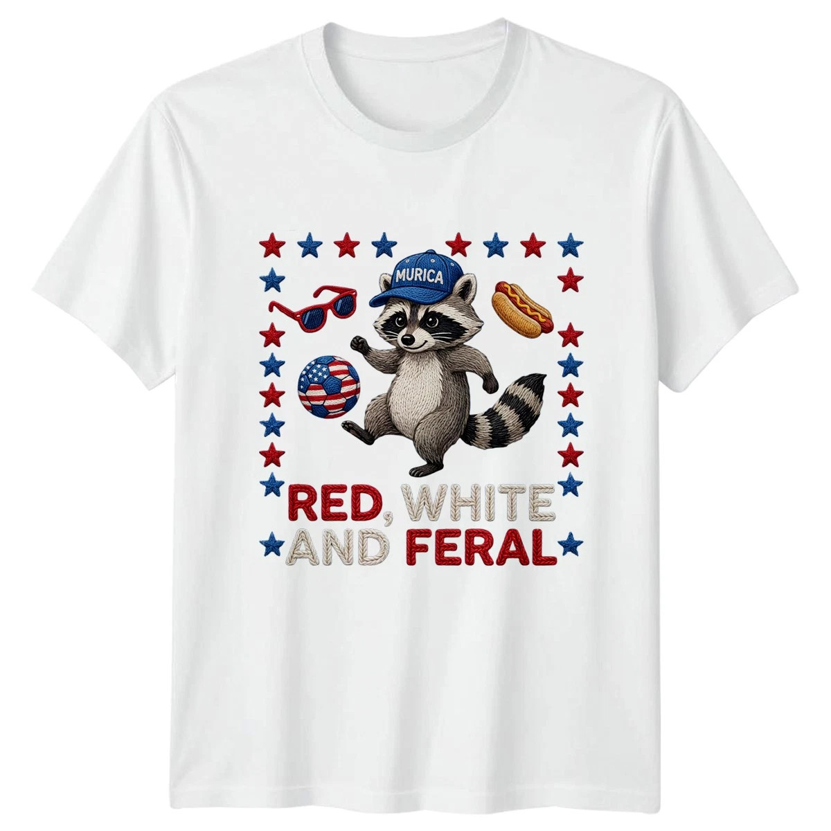 Red White And Feral T-Shirt 4th July Raccoon Americana gallery