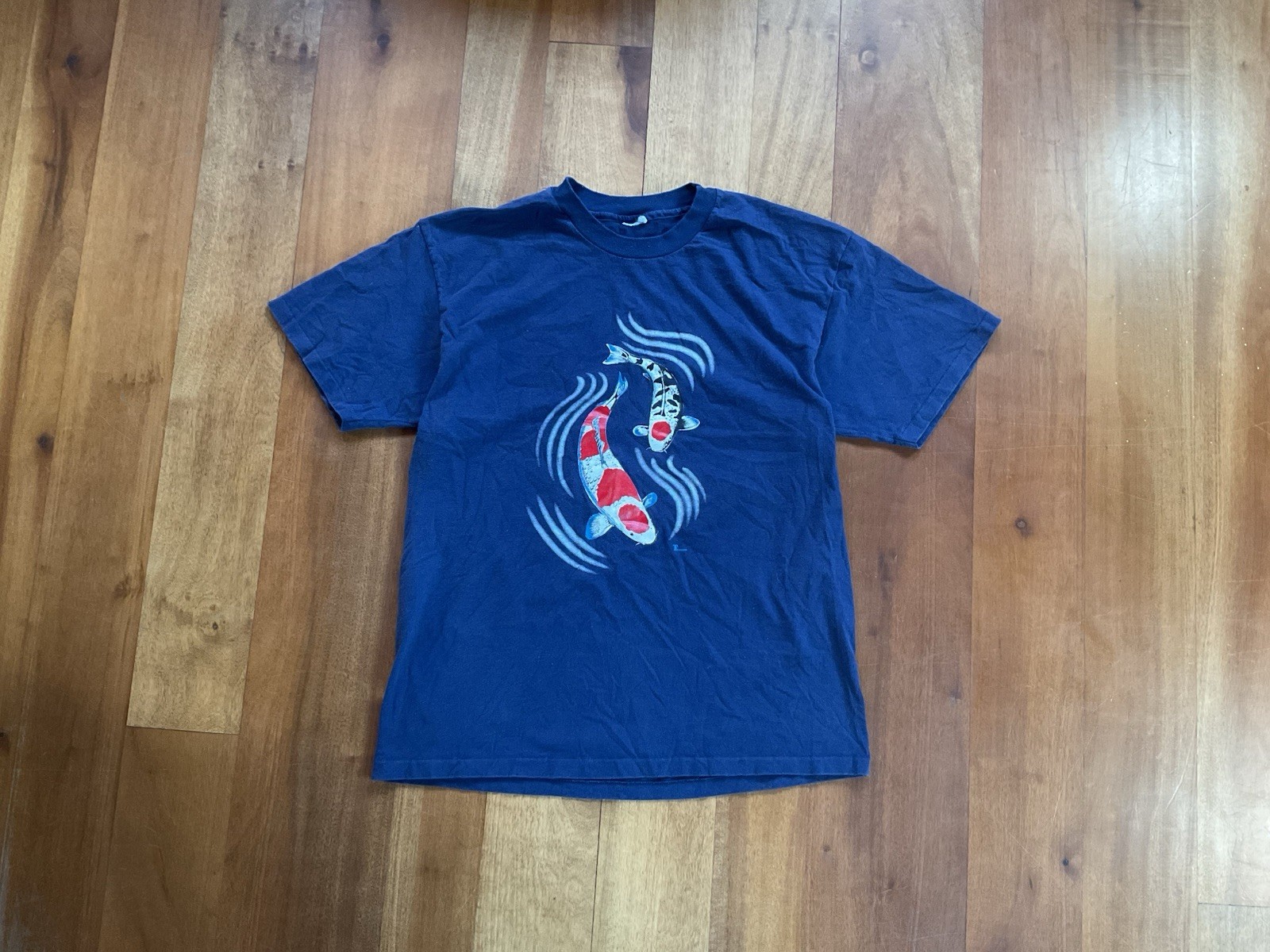 Vintage KOI Fish Blue Single Stitch Tshirt Water Rare See Measurements ** gallery