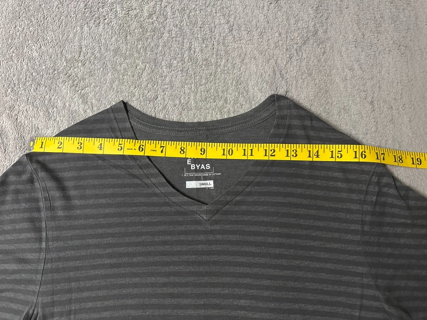 Men’s Horizontal Striped Tee V-Neck Casual T-Shirt Black/Grey - Size S gallery