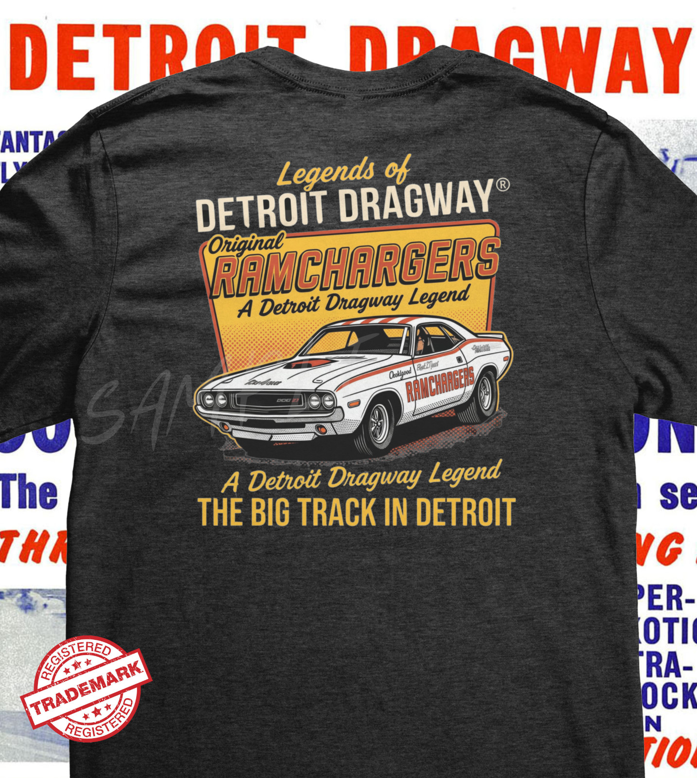 Detroit Dragway® Legends RAMCHARGER Tee #2-Shirt Image on BACK gallery