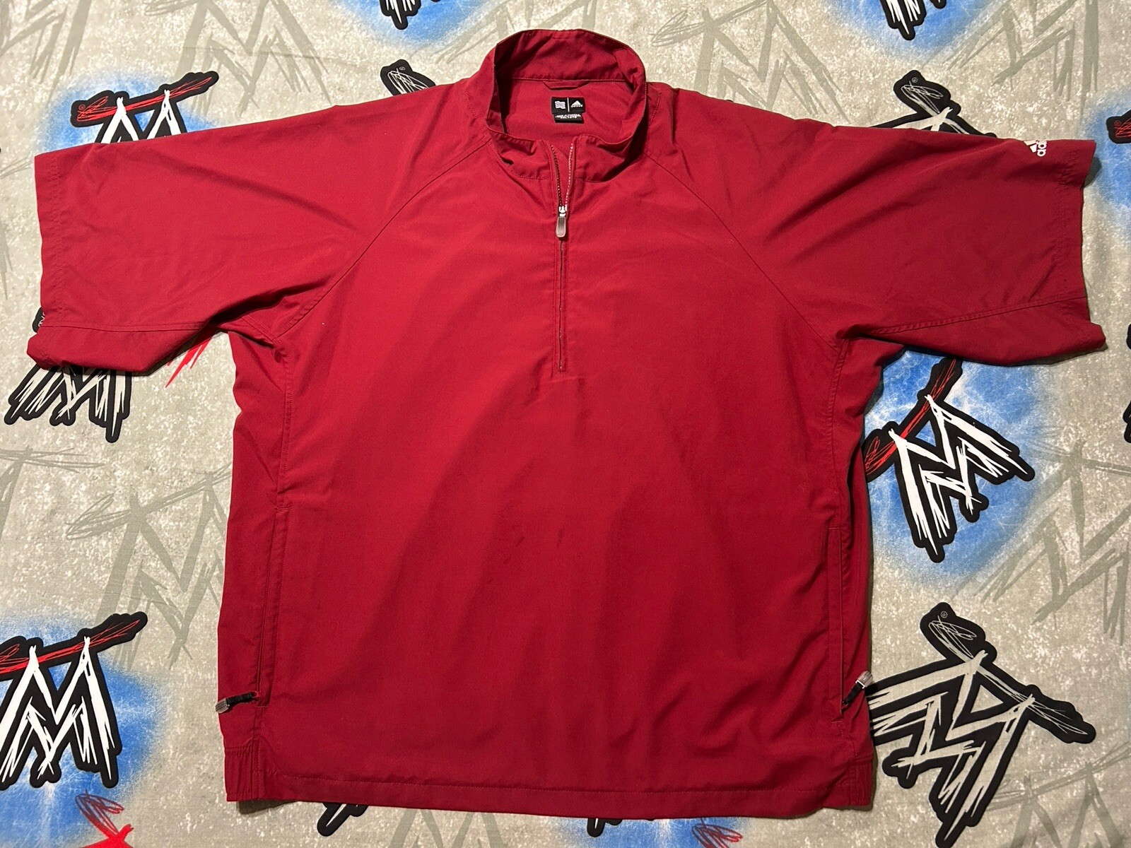 adidas 1/4 Zip Red Windbreaker Men’s 2XL Pullover Jacket Short Sleeve