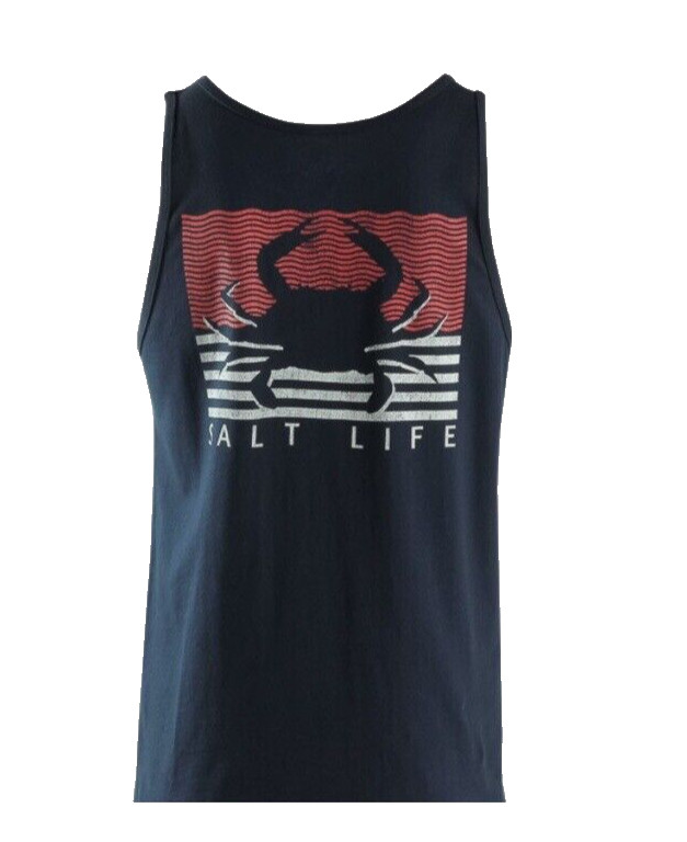 SALT LIFE Deep Navy “CRABBIN FLAG” Tank Top Fish-Surf-Dive MENS LARGE