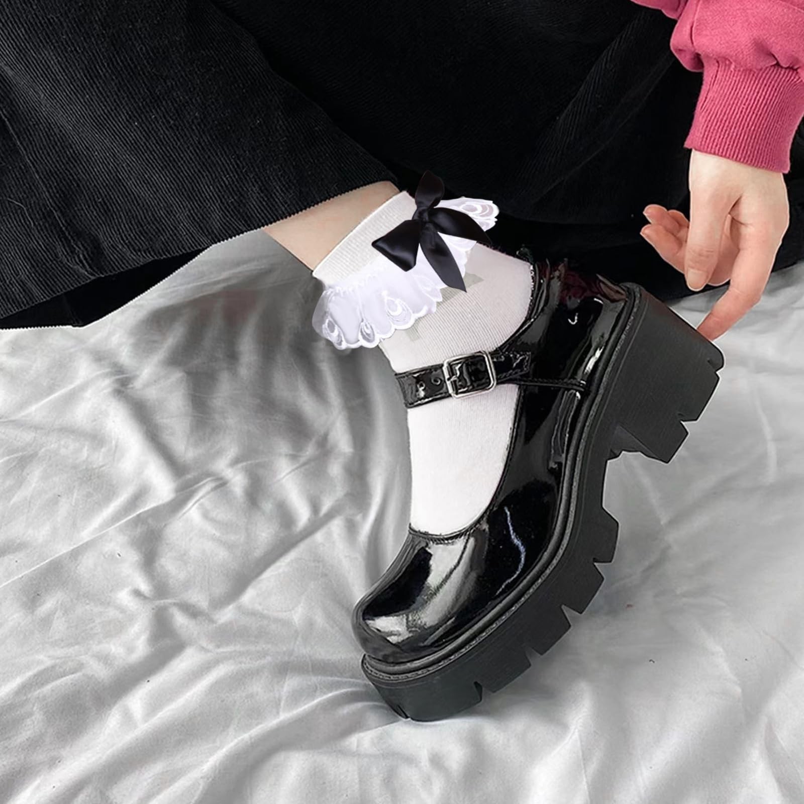 Womens White Ruffle Socks with Bow Ankle Lace Trim Frilly Socks Summer gallery
