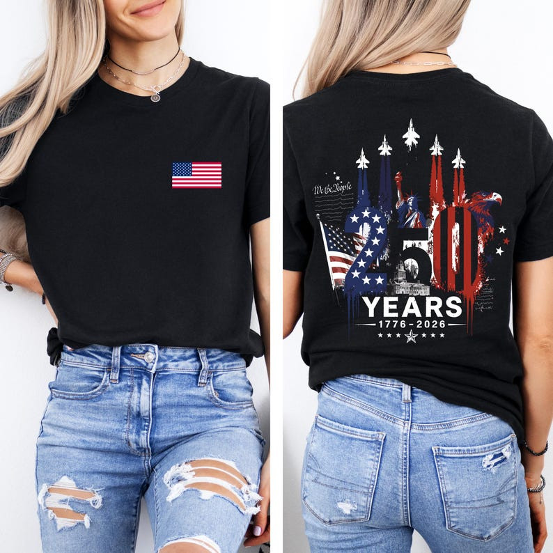 America 250 Shirt, 1776 to 2026 Fighter Jet Tee, Front and Back Print Patriotic gallery