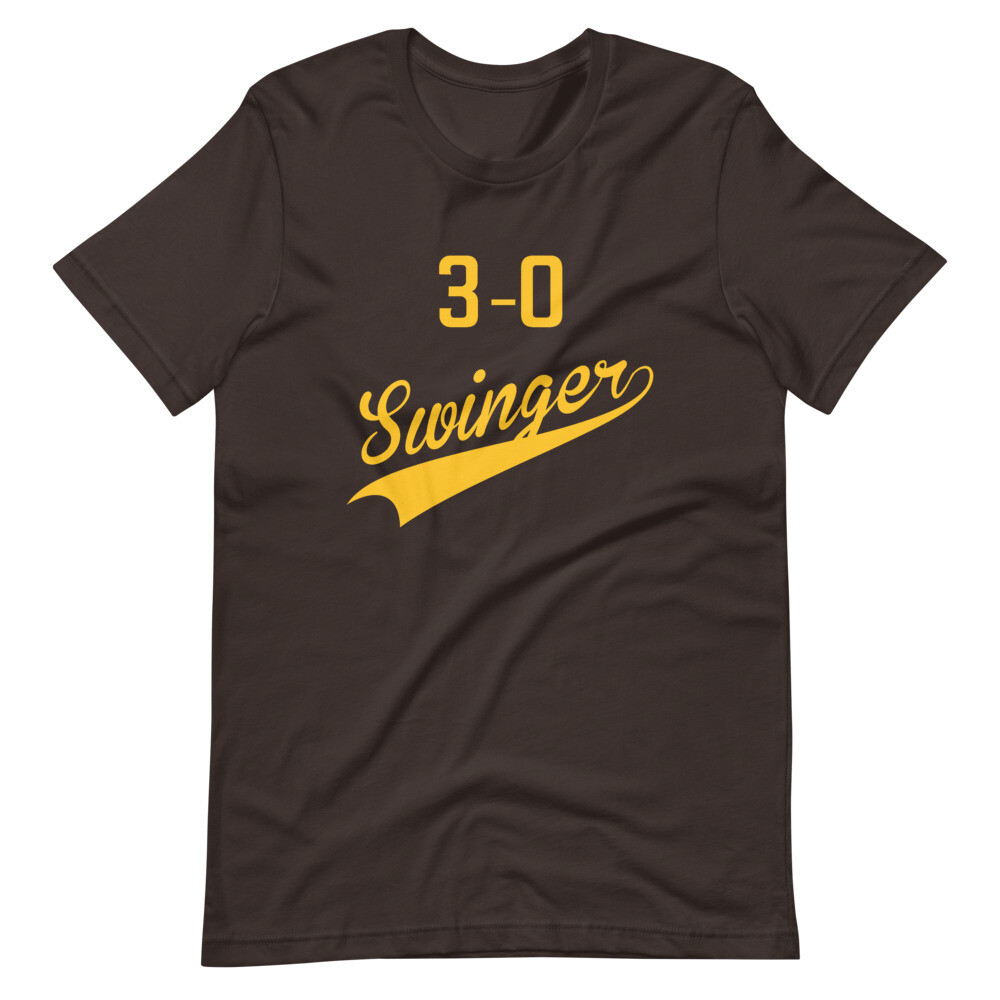 3-0 Swinger Fernando Tatis San Diego Padres Baseball T-shirt - Gold Text gallery